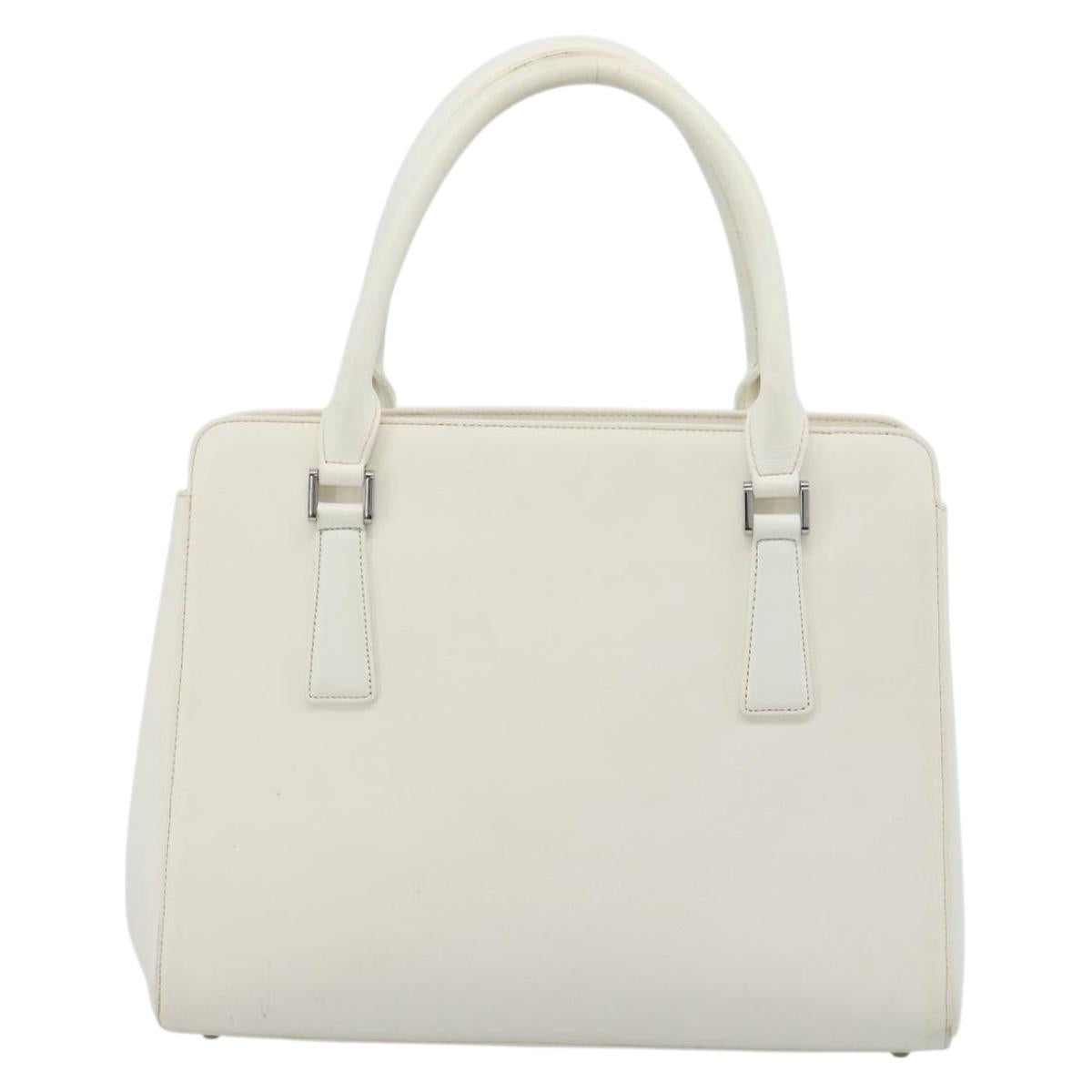 BURBERRY Hand Bag Leather White Silver Auth BA13365