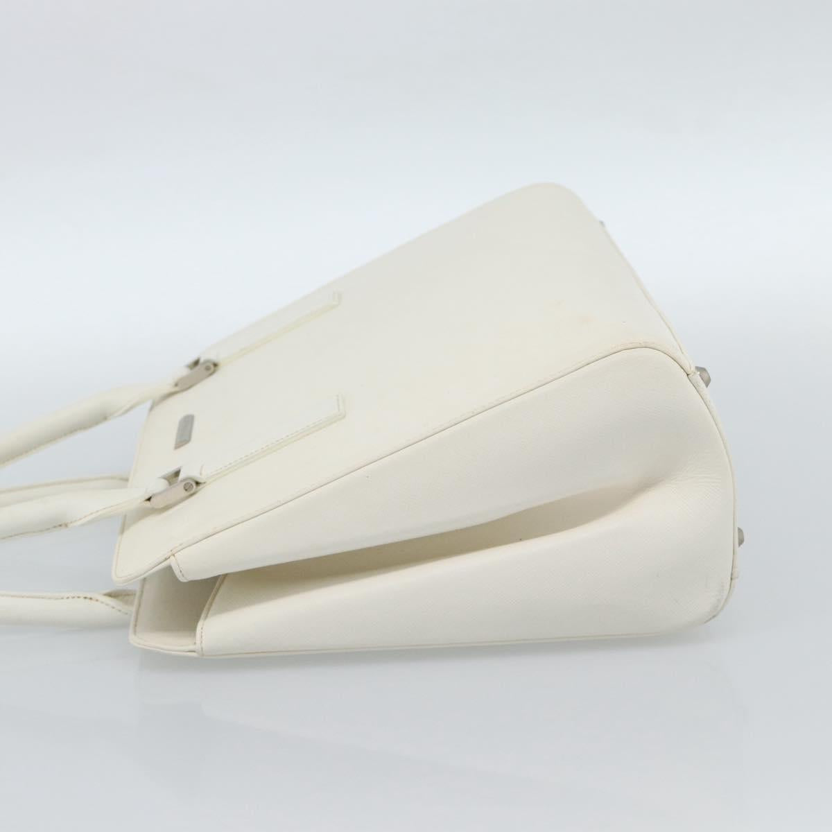 BURBERRY Hand Bag Leather White Silver Auth BA13365