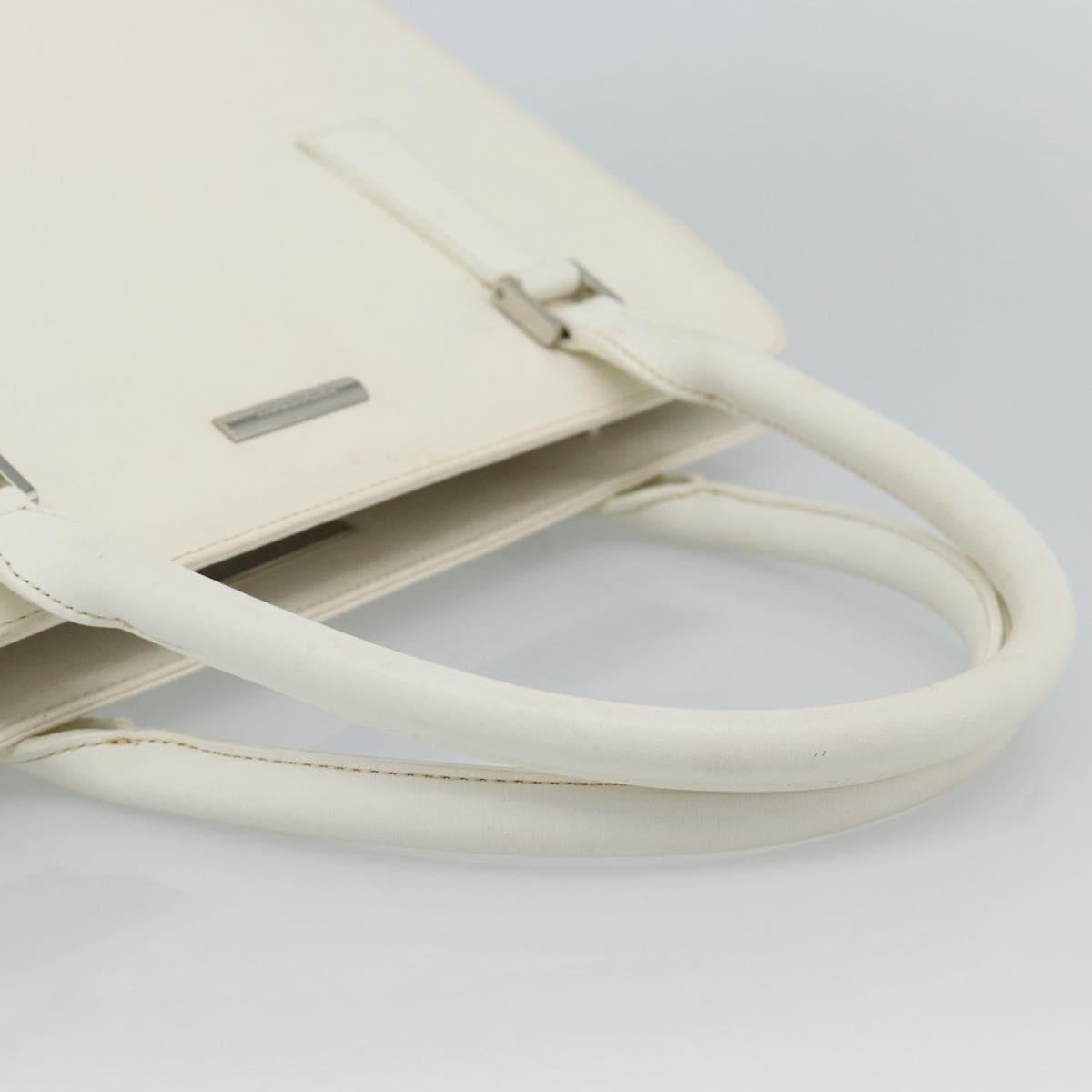 BURBERRY Hand Bag Leather White Silver Auth BA13365