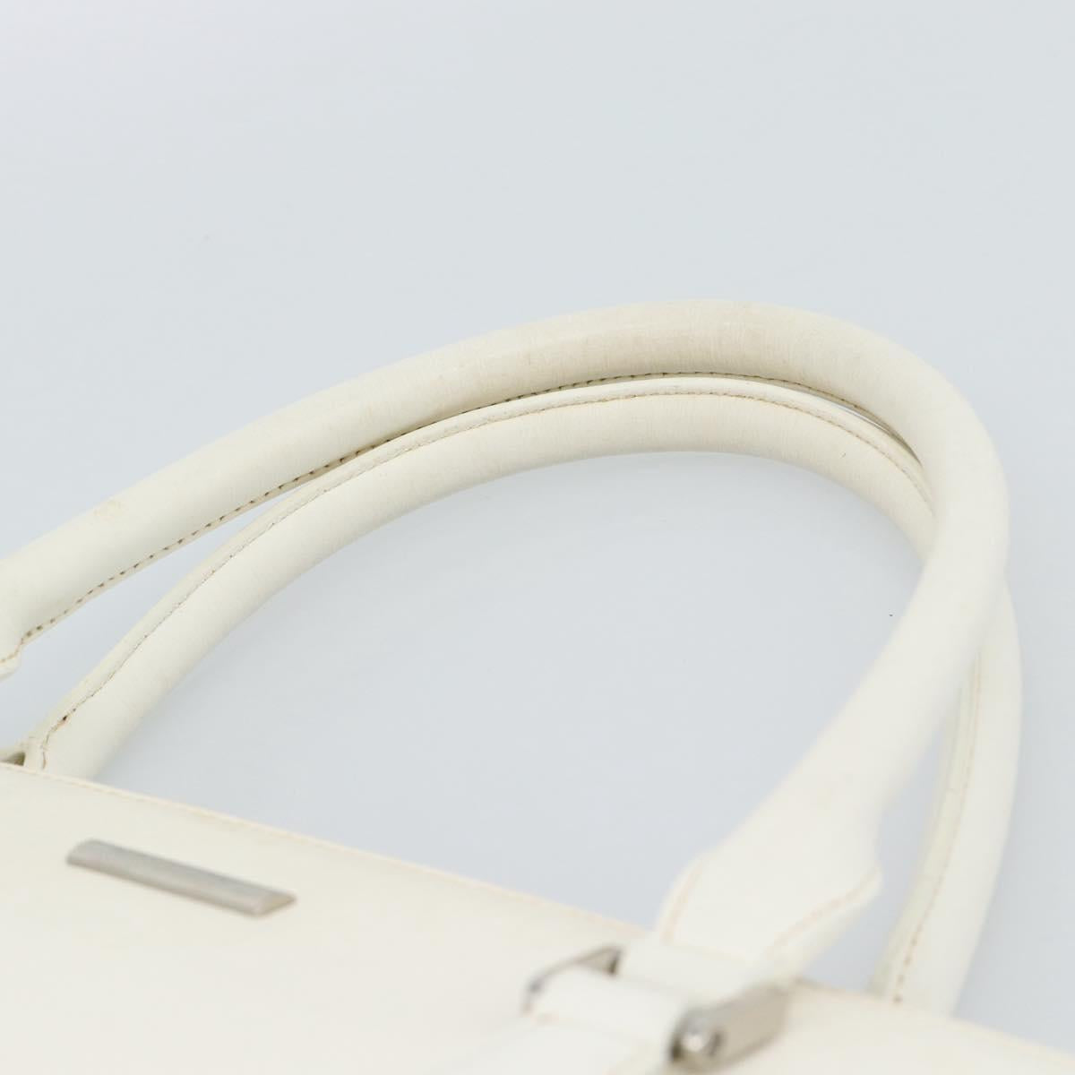 BURBERRY Hand Bag Leather White Silver Auth BA13365