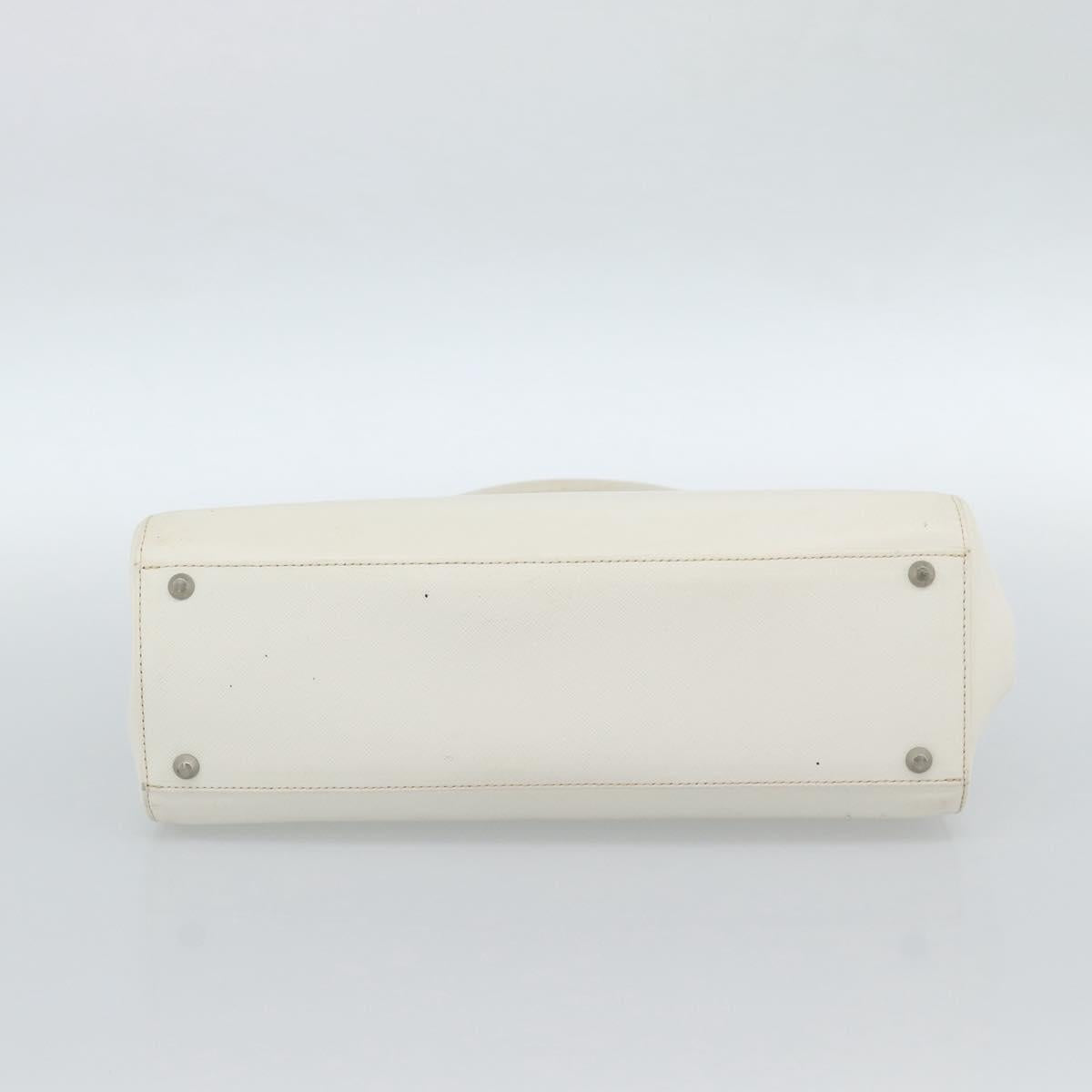 BURBERRY Hand Bag Leather White Silver Auth BA13365