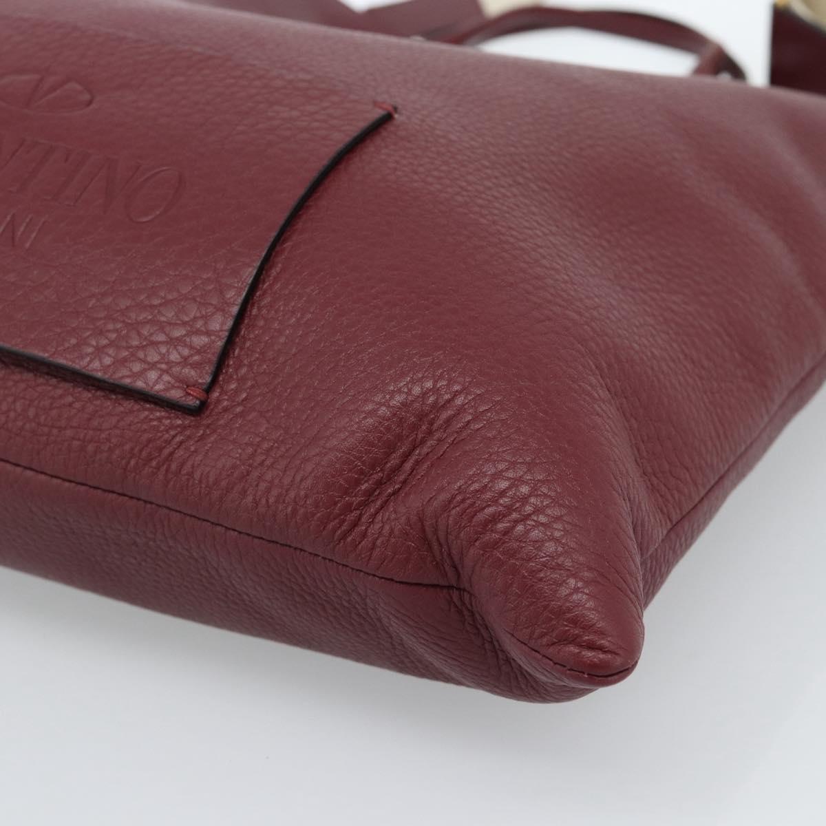 VALENTINO Tote Bag Leather 2way Bordeaux Gold Auth BA13367A
