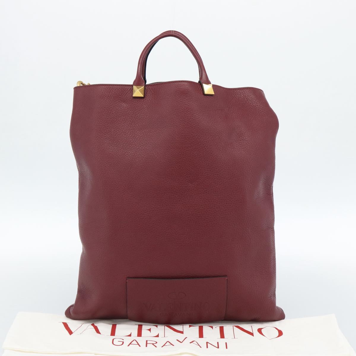VALENTINO Tote Bag Leather 2way Bordeaux Gold Auth BA13367A