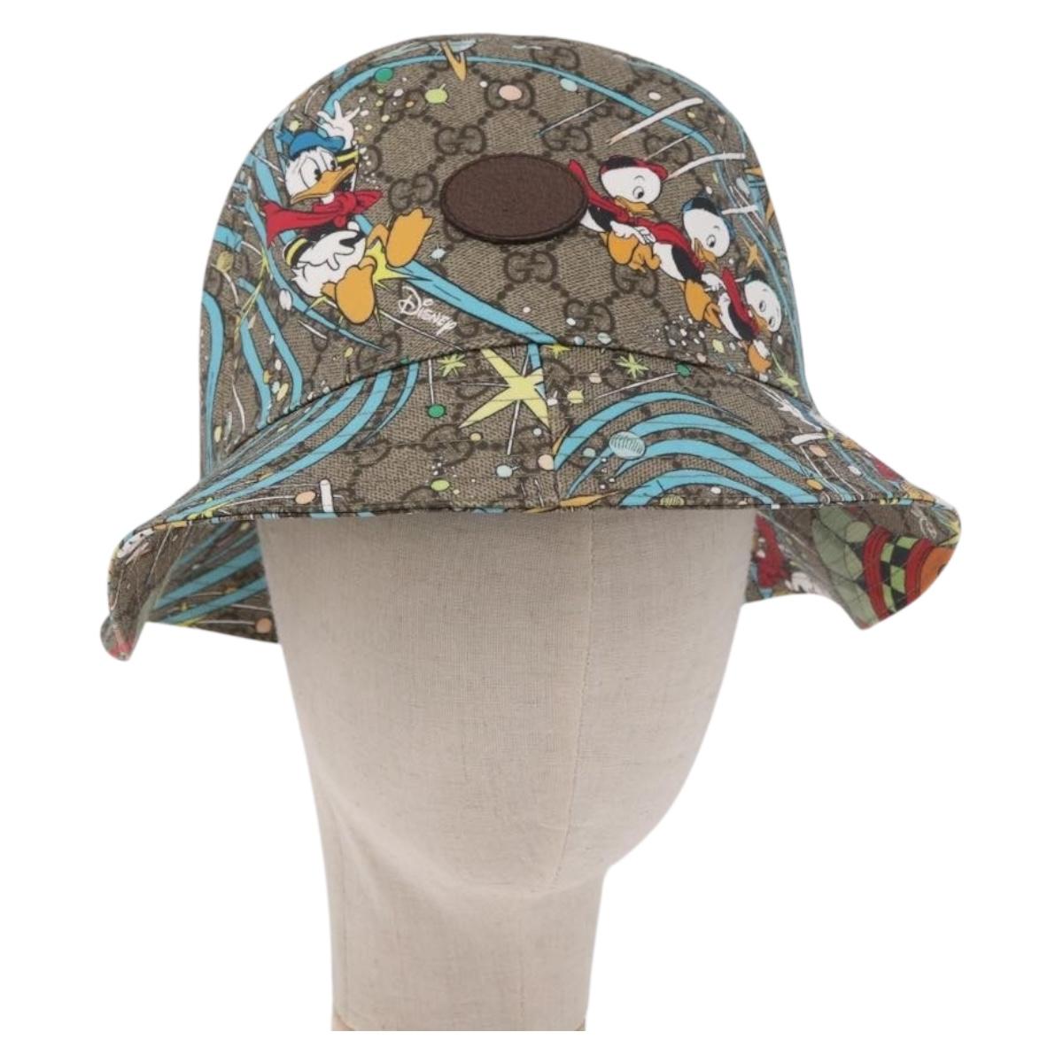 GUCCI GG Supreme Disney Donald Duck Hat PVC M Beige Auth BA13368SM