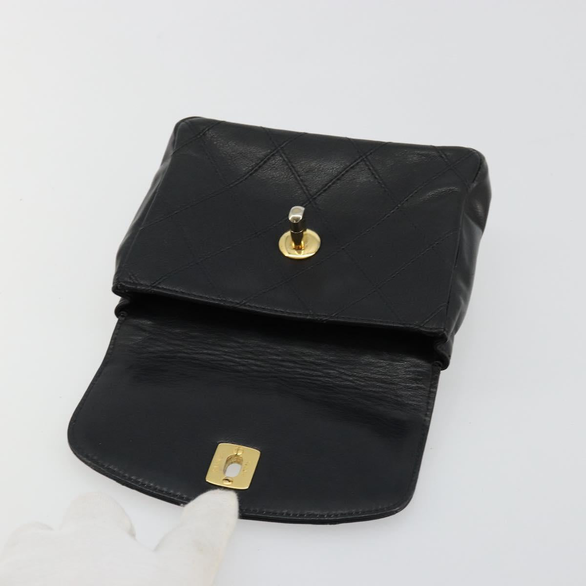 CHANEL Bicolore Waist bag Lamb Skin Black Gold CC Auth BA13369