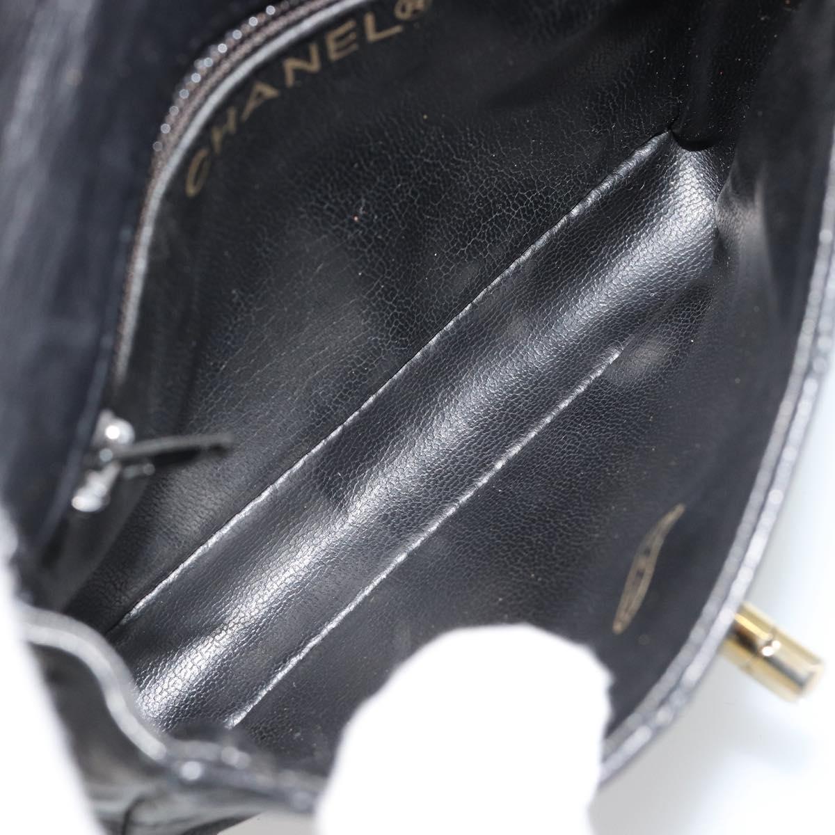 CHANEL Bicolore Waist bag Lamb Skin Black Gold CC Auth BA13369