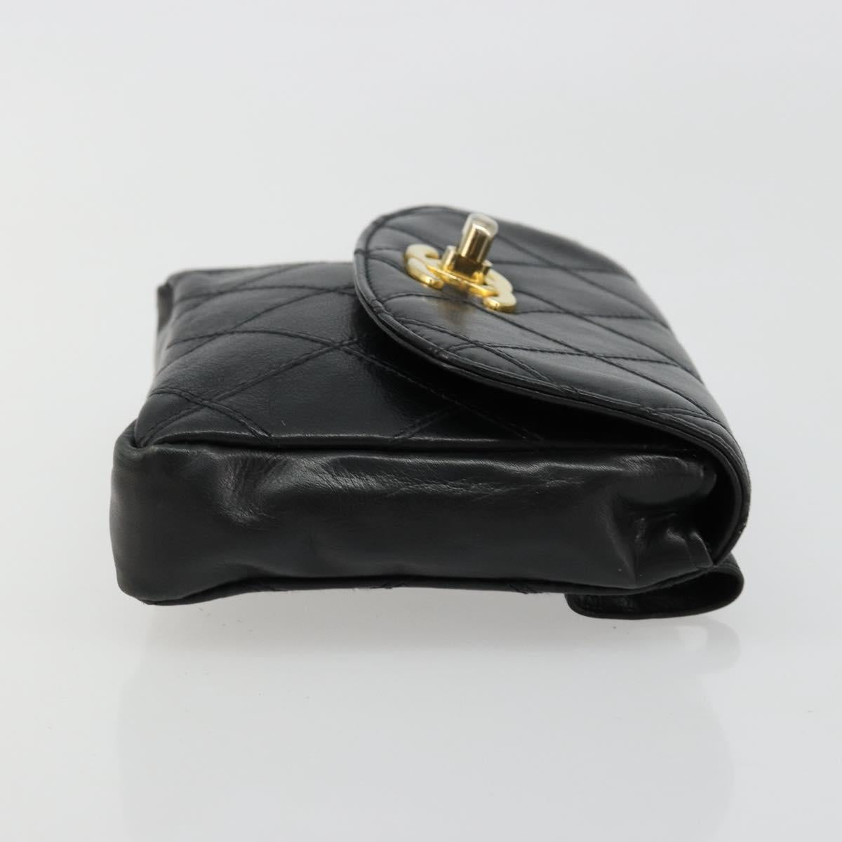 CHANEL Bicolore Waist bag Lamb Skin Black Gold CC Auth BA13369