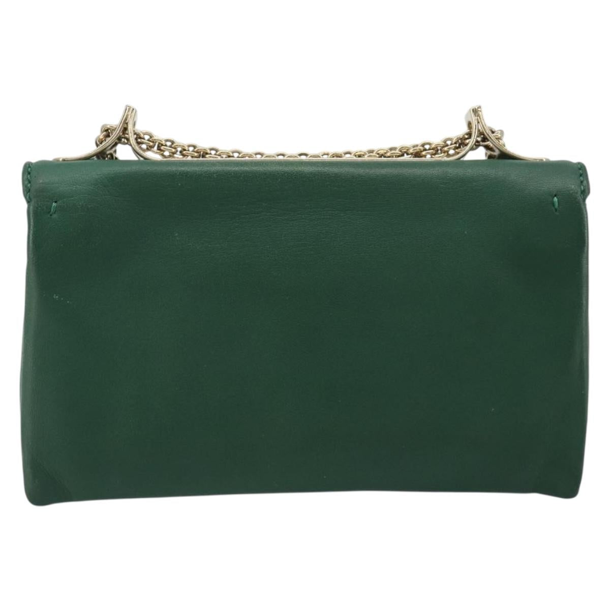 VALENTINO Rock Studs Chain Shoulder Bag Leather Green Gold Auth BA13370A