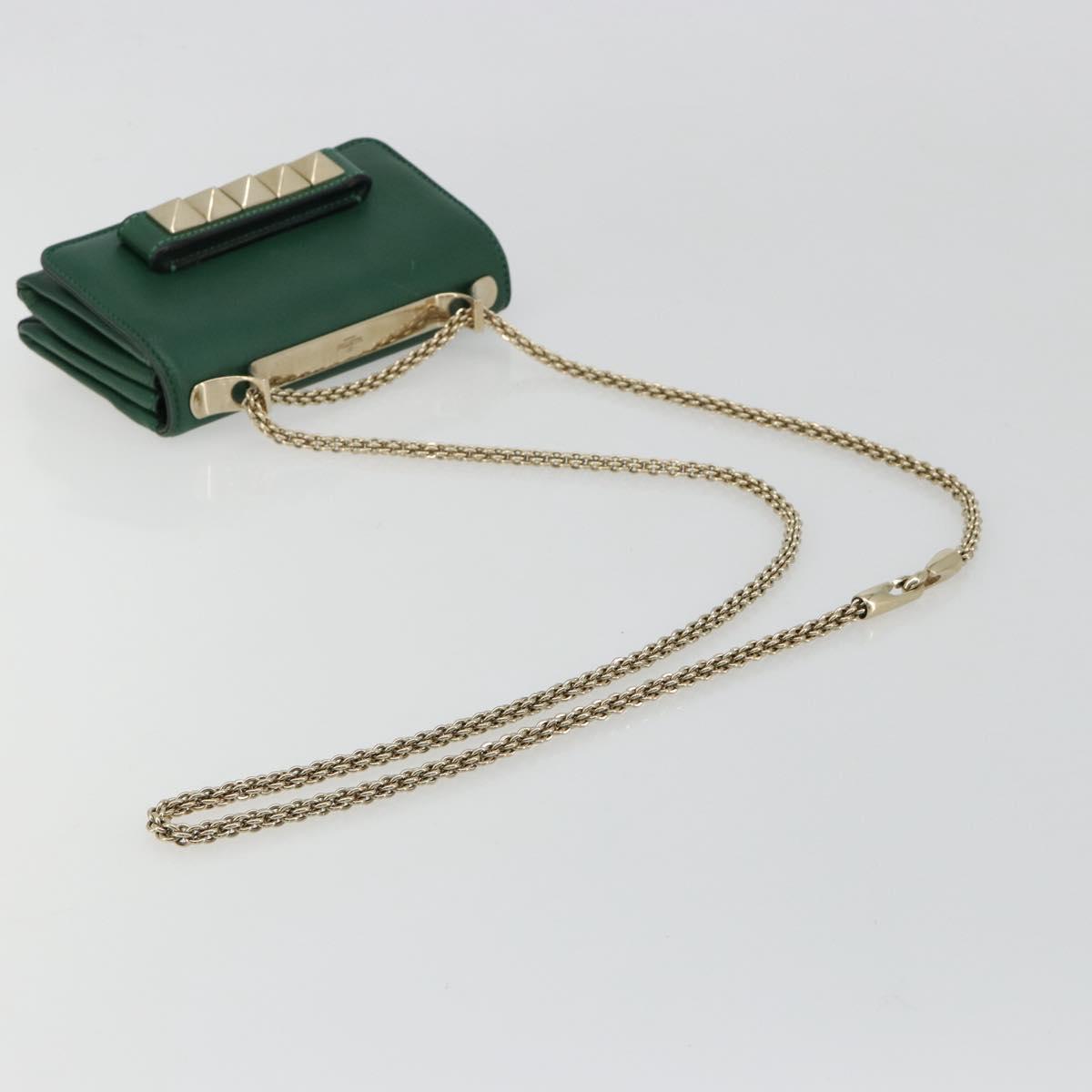 VALENTINO Rock Studs Chain Shoulder Bag Leather Green Gold Auth BA13370A