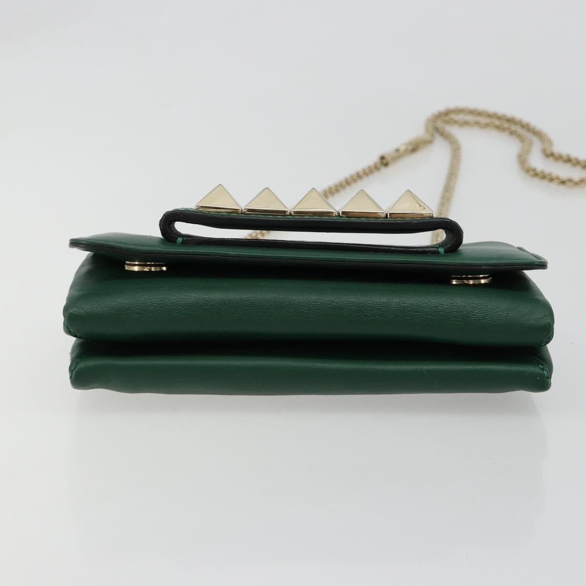 VALENTINO Rock Studs Chain Shoulder Bag Leather Green Gold Auth BA13370A