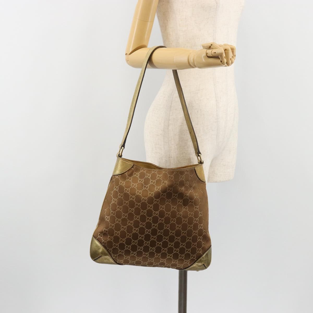 GUCCI GG Canvas Shoulder Bag Gold 257296 Auth BA13375