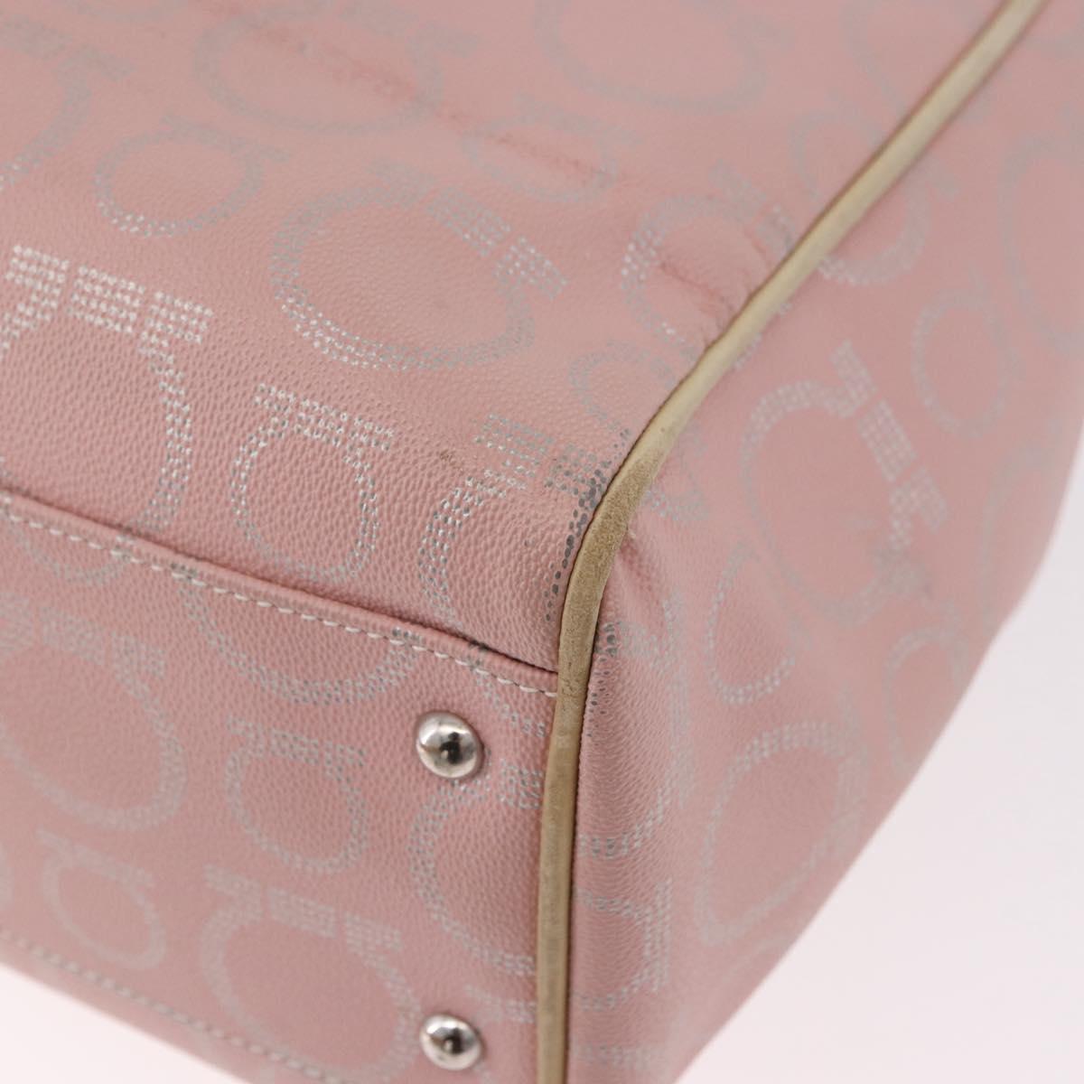 Salvatore Ferragamo Gancini Hand Bag Leather PVC Pink Silver Auth BA13376