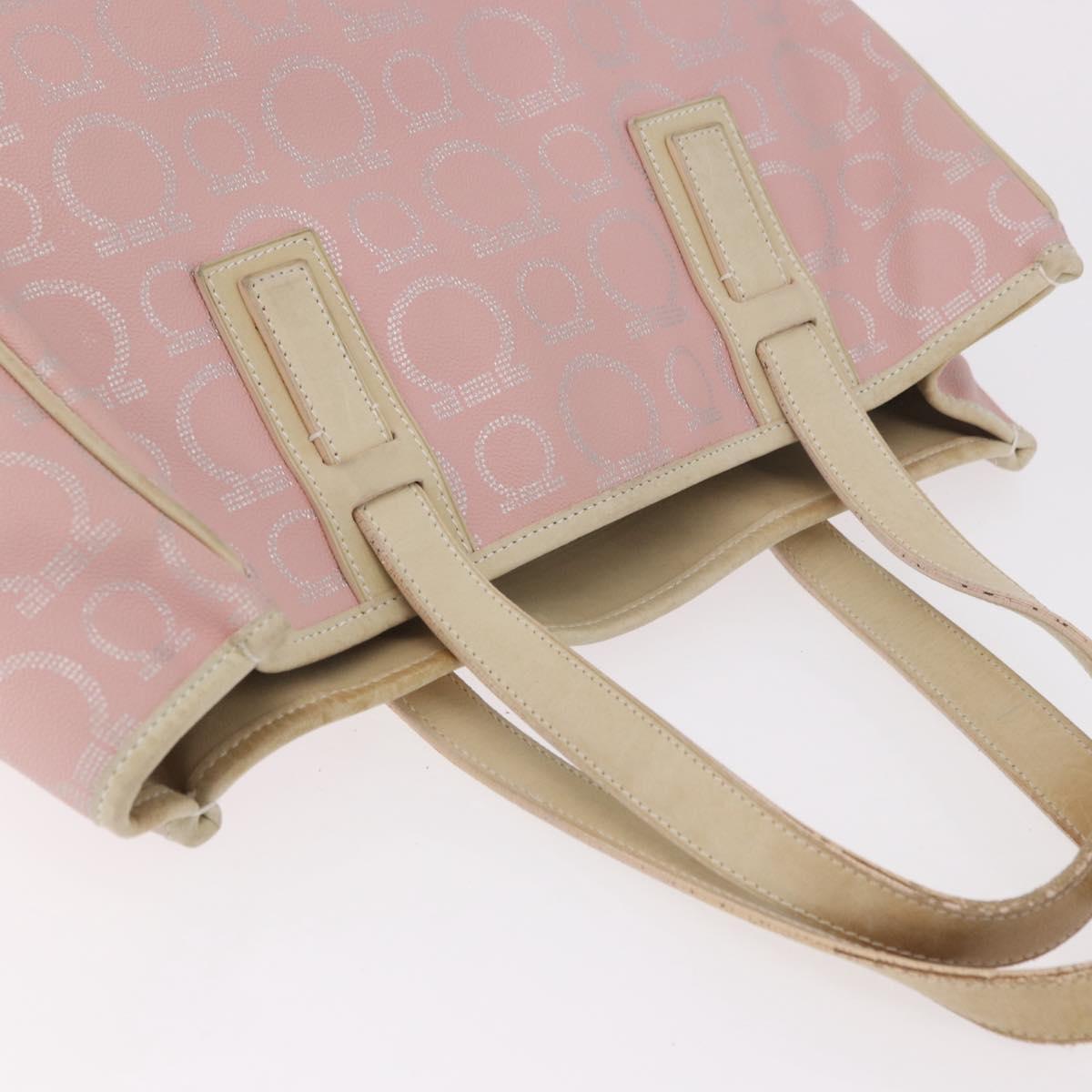 Salvatore Ferragamo Gancini Hand Bag Leather PVC Pink Silver Auth BA13376