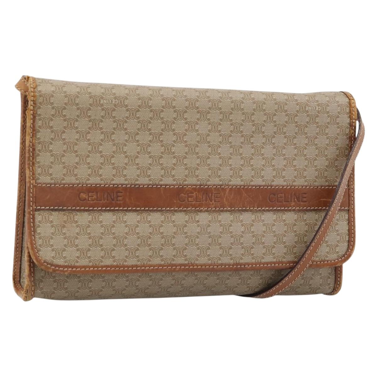 CELINE Macadam Canvas Shoulder Bag PVC Beige Gold Auth BA13377