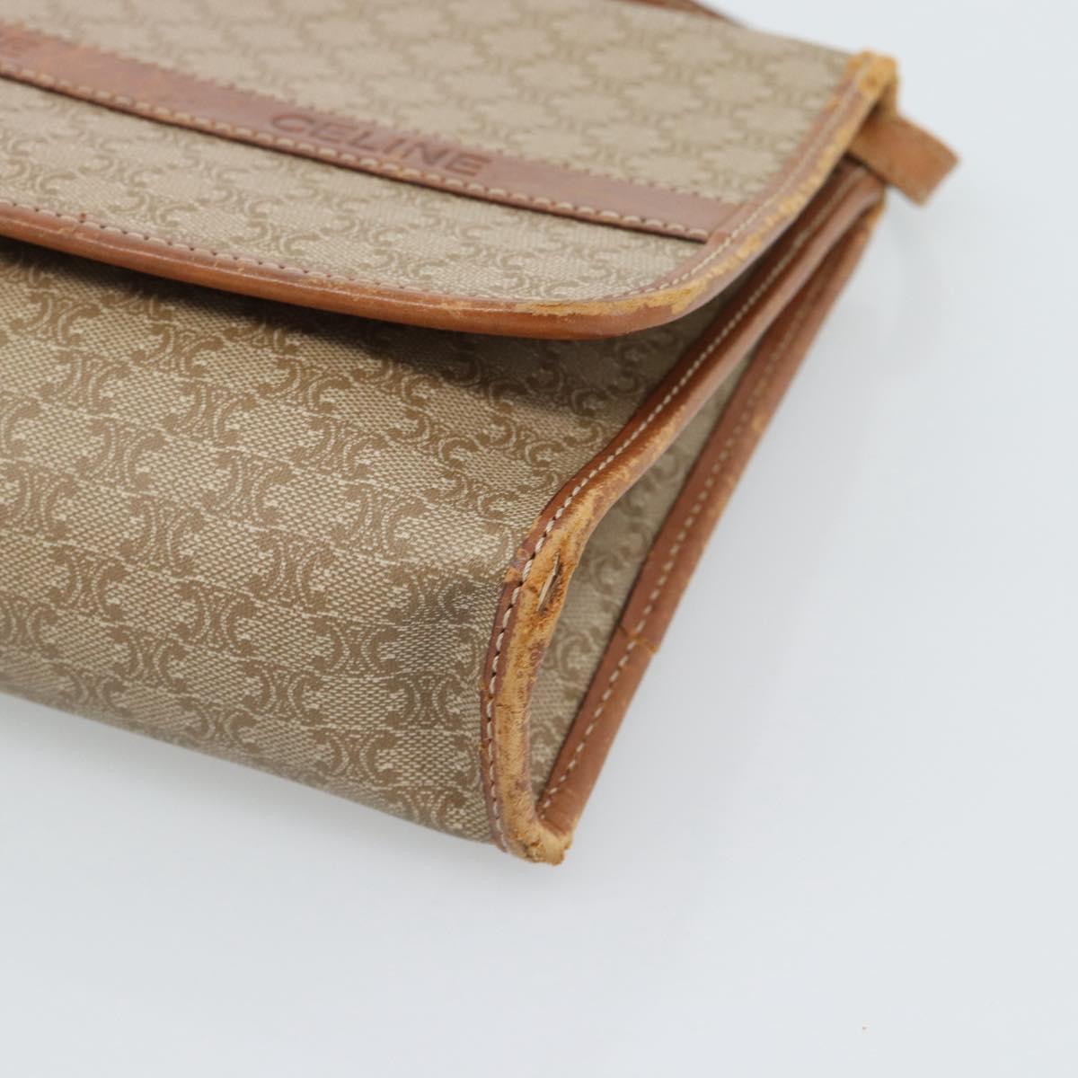 CELINE Macadam Canvas Shoulder Bag PVC Beige Gold Auth BA13377