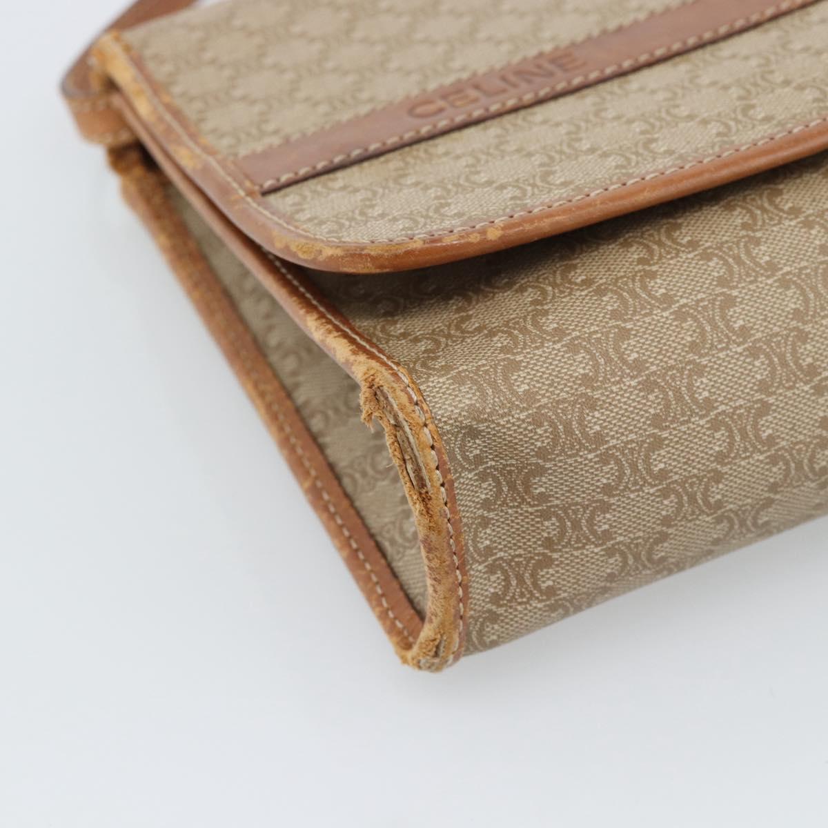 CELINE Macadam Canvas Shoulder Bag PVC Beige Gold Auth BA13377