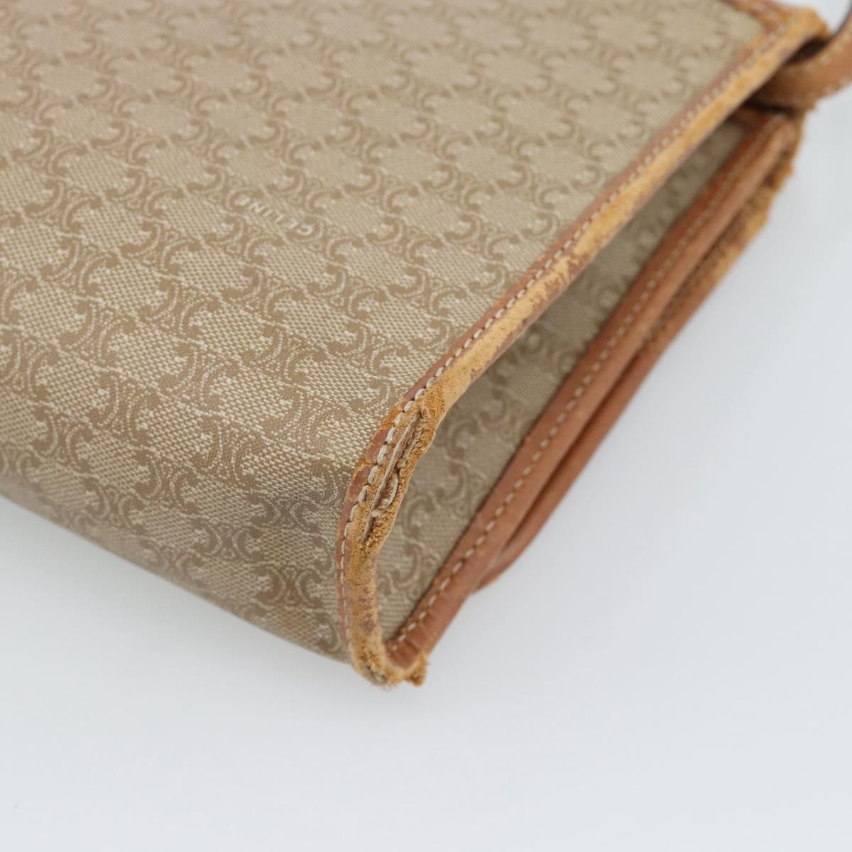 CELINE Macadam Canvas Shoulder Bag PVC Beige Gold Auth BA13377