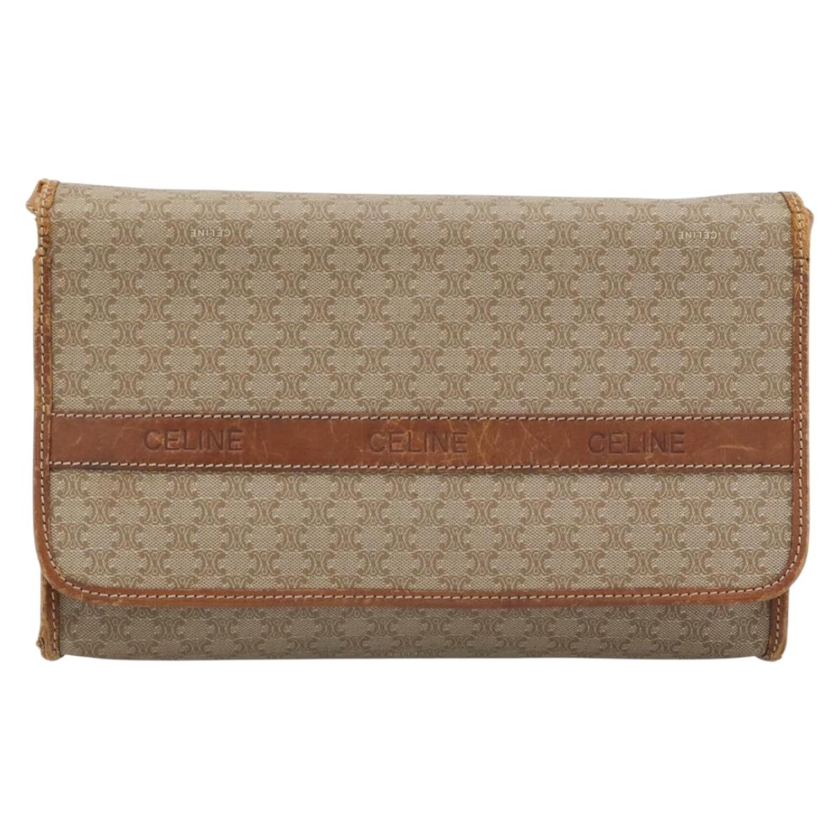 CELINE Macadam Canvas Shoulder Bag PVC Beige Gold Auth BA13377