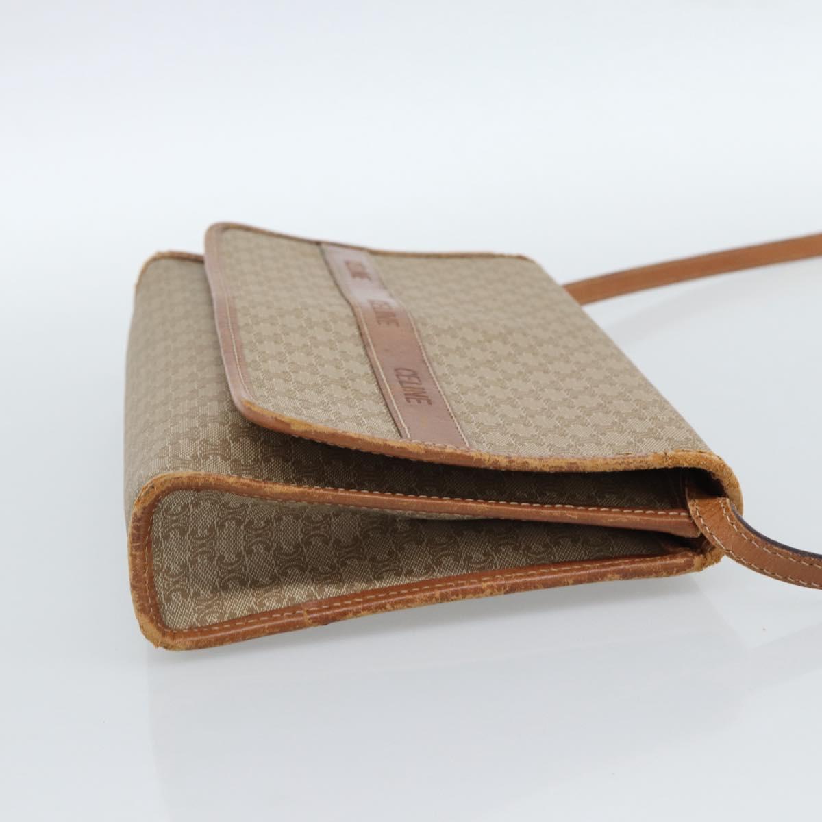 CELINE Macadam Canvas Shoulder Bag PVC Beige Gold Auth BA13377