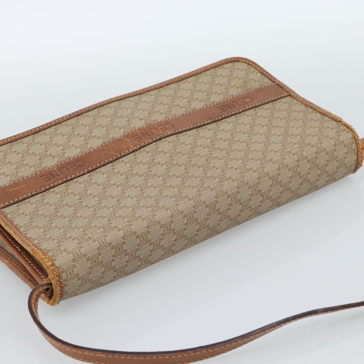 CELINE Macadam Canvas Shoulder Bag PVC Beige Gold Auth BA13377