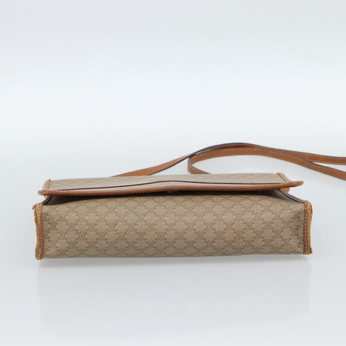 CELINE Macadam Canvas Shoulder Bag PVC Beige Gold Auth BA13377