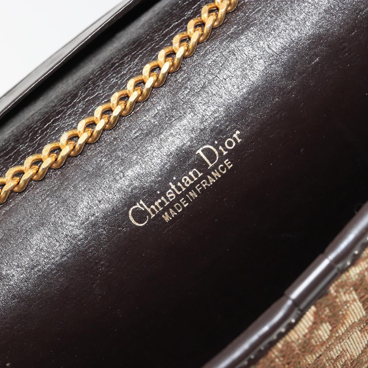 Christian Dior Trotter Canvas Chain Shoulder Bag Beige Gold Auth BA13378