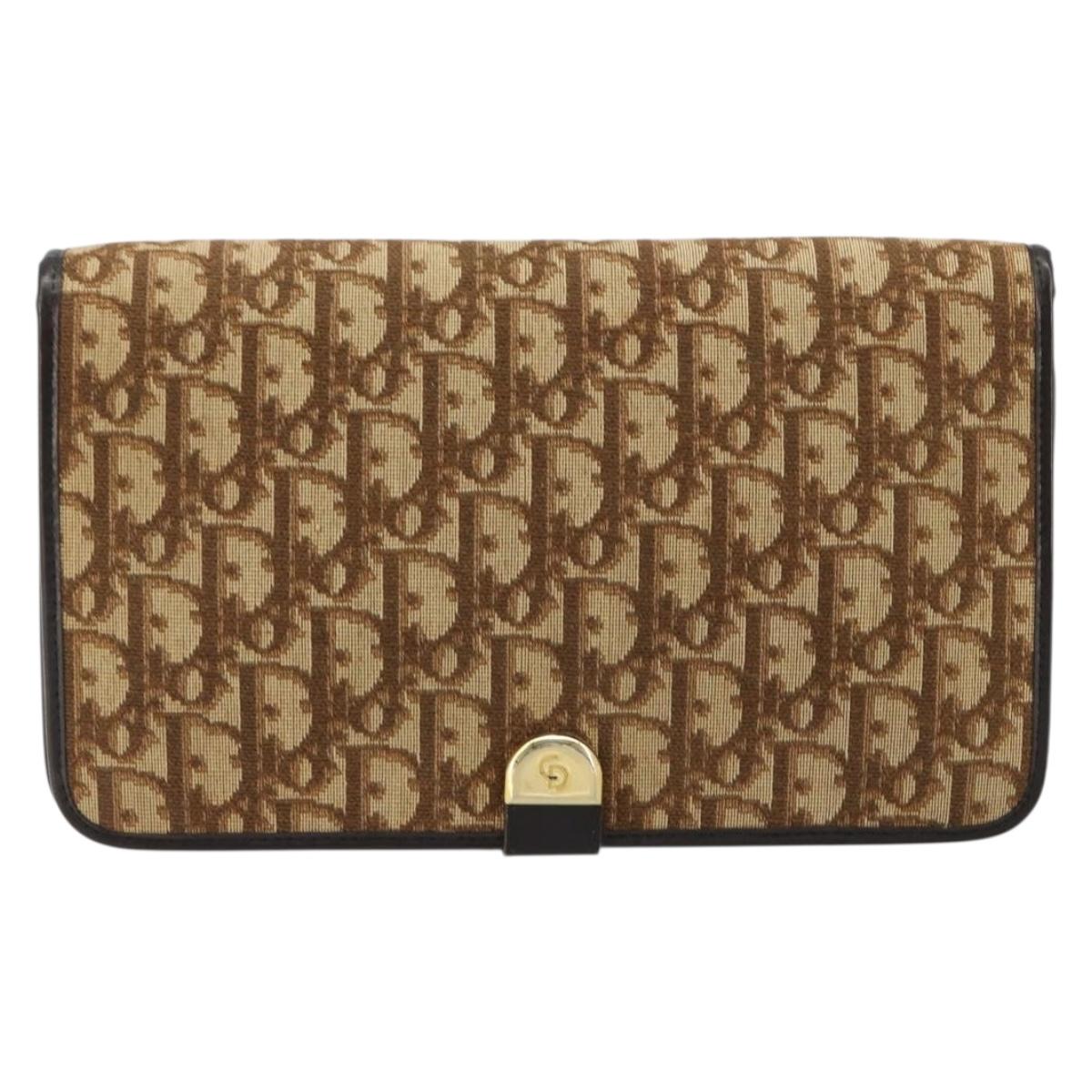 Christian Dior Trotter Canvas Chain Shoulder Bag Beige Gold Auth BA13378
