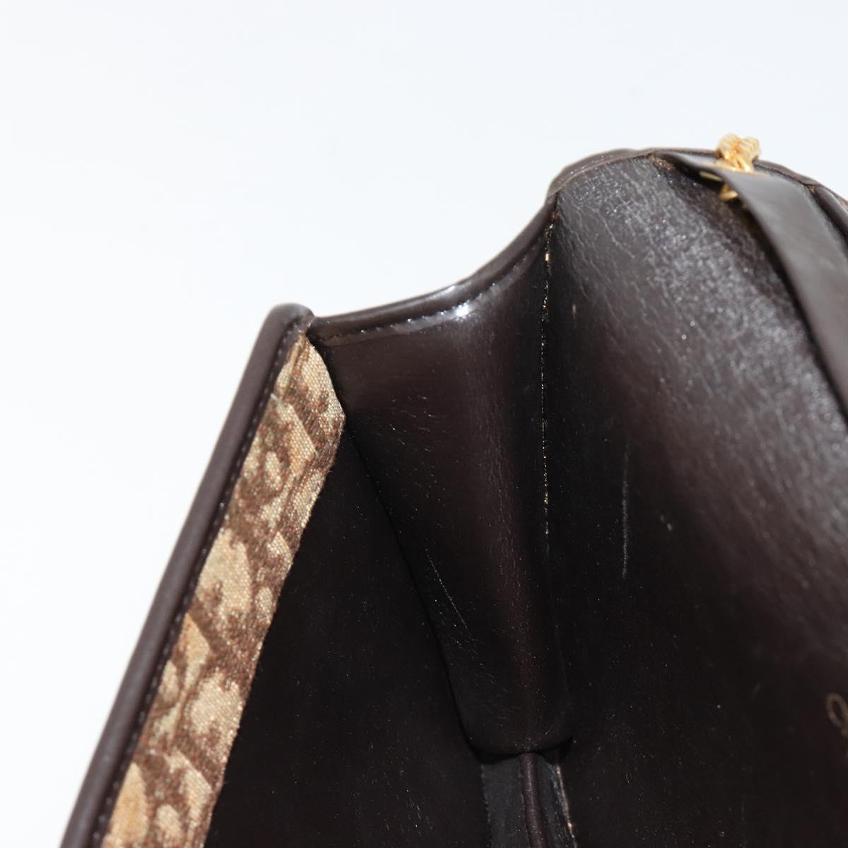 Christian Dior Trotter Canvas Chain Shoulder Bag Beige Gold Auth BA13378