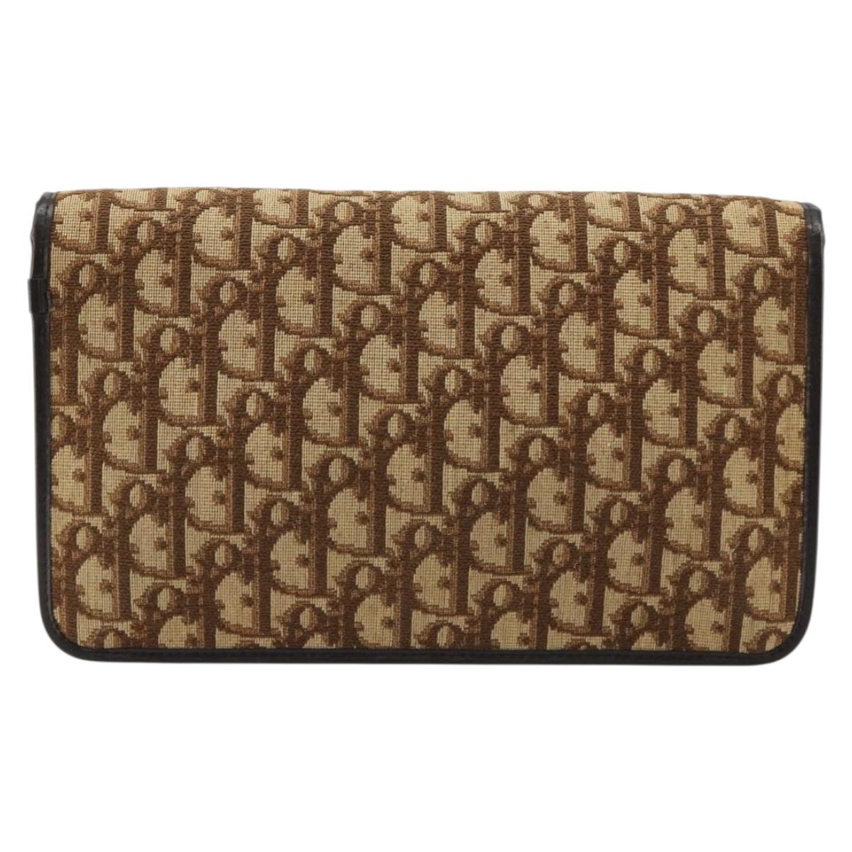 Christian Dior Trotter Canvas Chain Shoulder Bag Beige Gold Auth BA13378