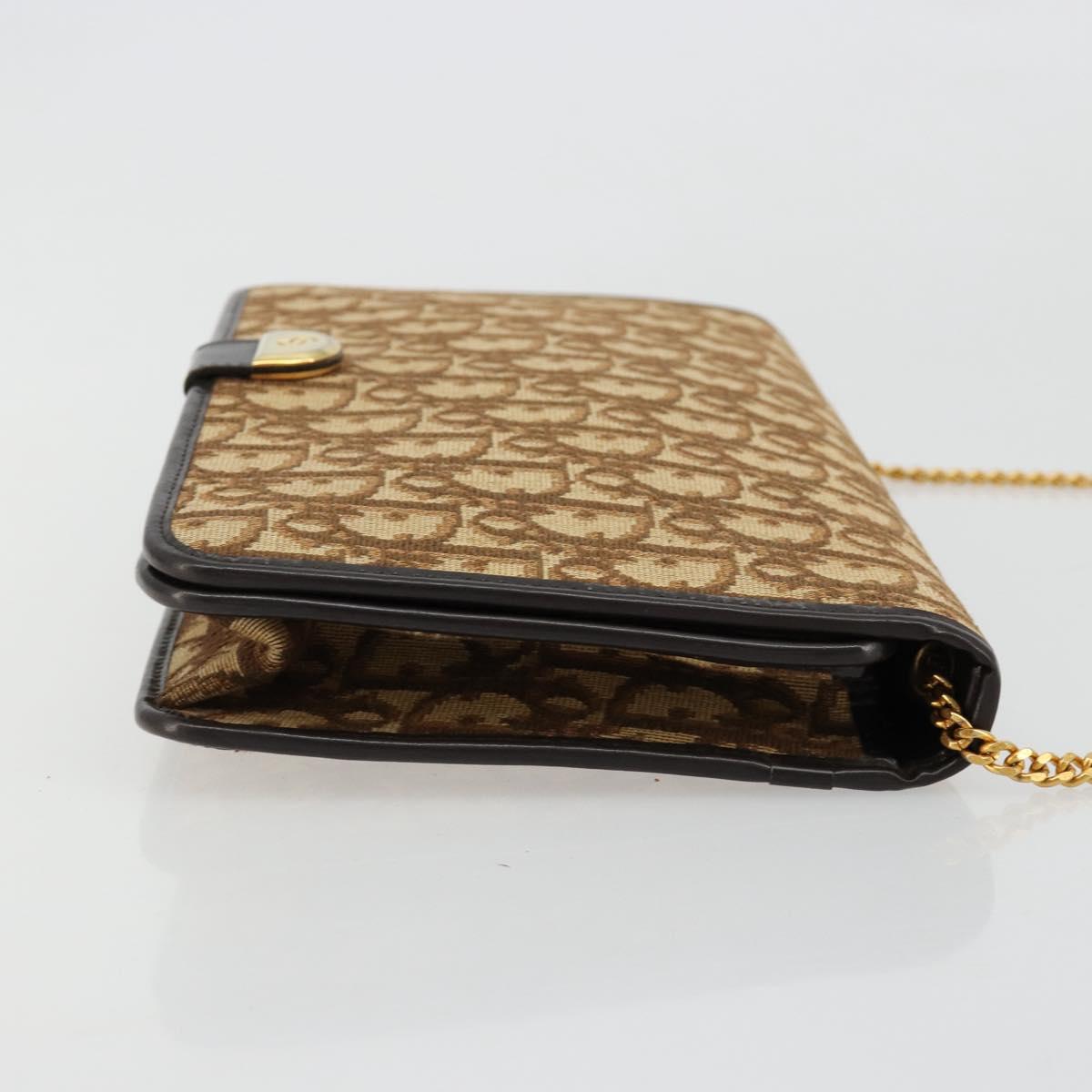 Christian Dior Trotter Canvas Chain Shoulder Bag Beige Gold Auth BA13378
