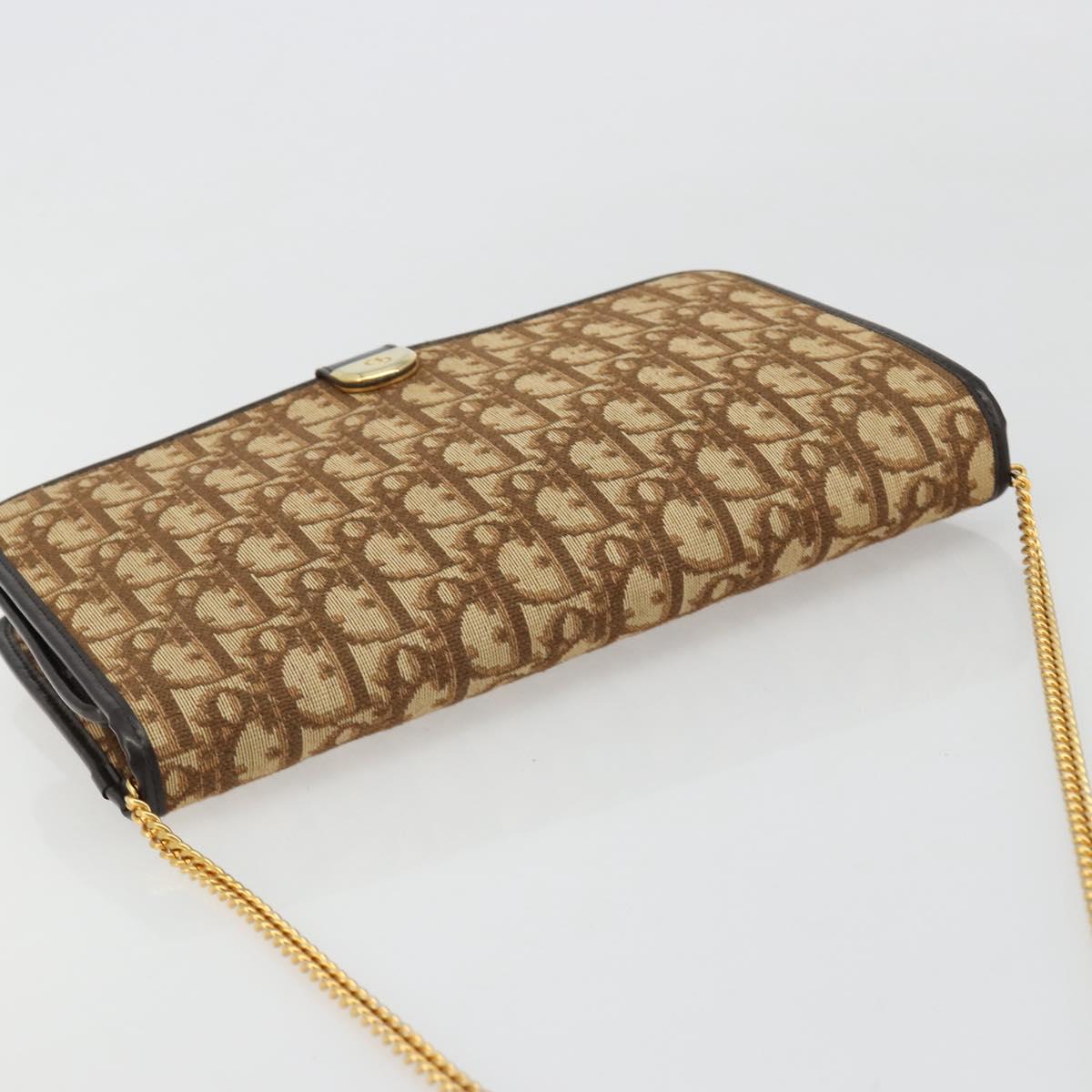 Christian Dior Trotter Canvas Chain Shoulder Bag Beige Gold Auth BA13378