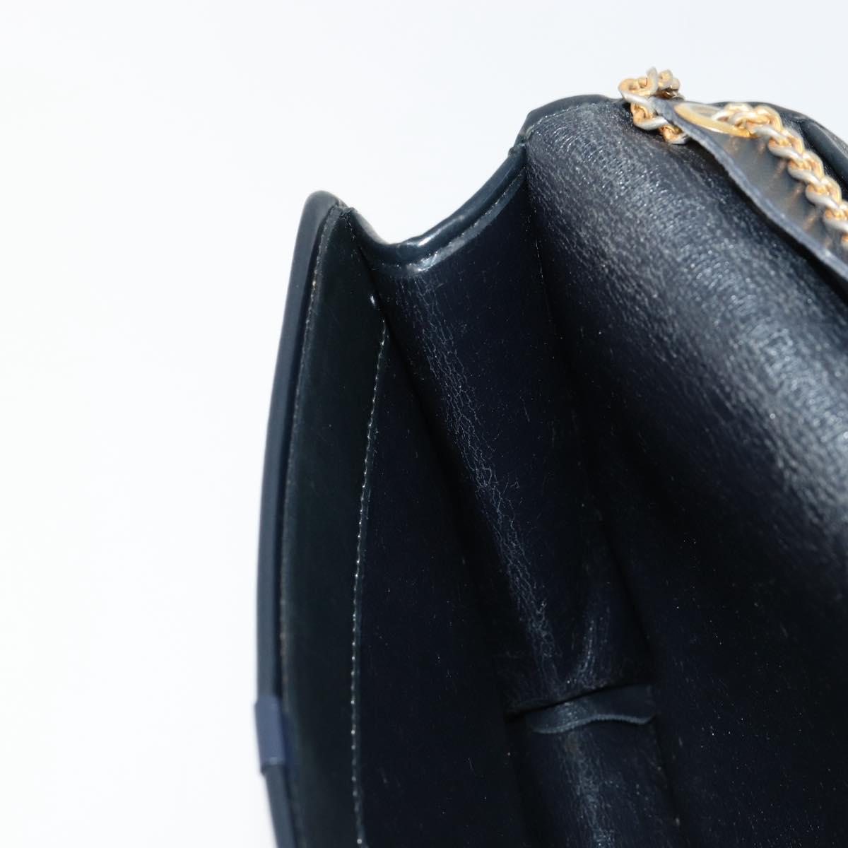 Christian Dior Trotter Canvas Chain Shoulder Bag Navy Gold Auth BA13379