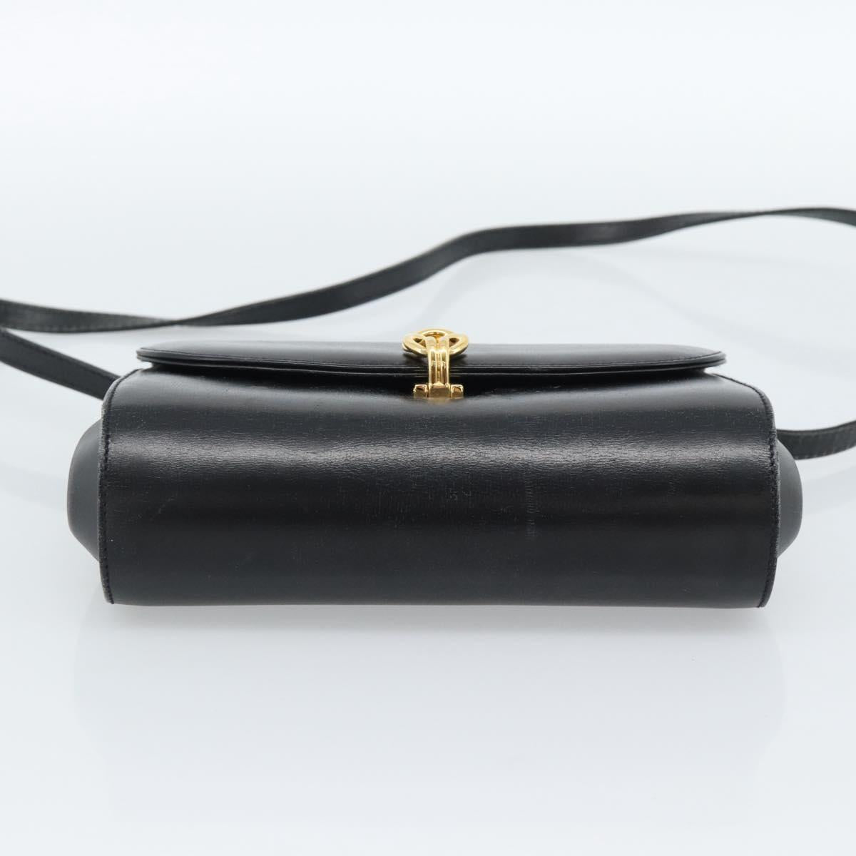 GUCCI Shoulder Bag Leather Black Gold Auth BA13381