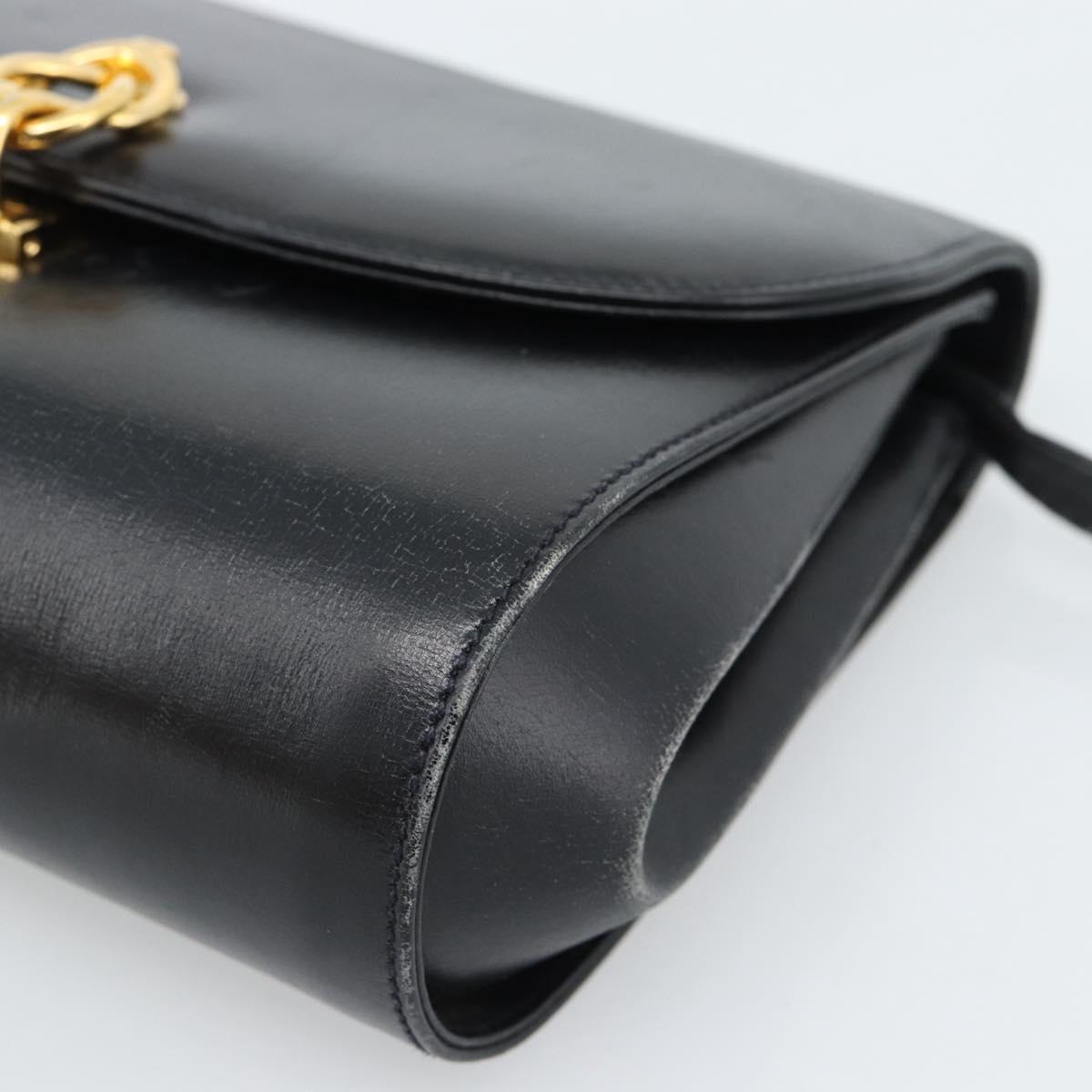 GUCCI Shoulder Bag Leather Black Gold Auth BA13381