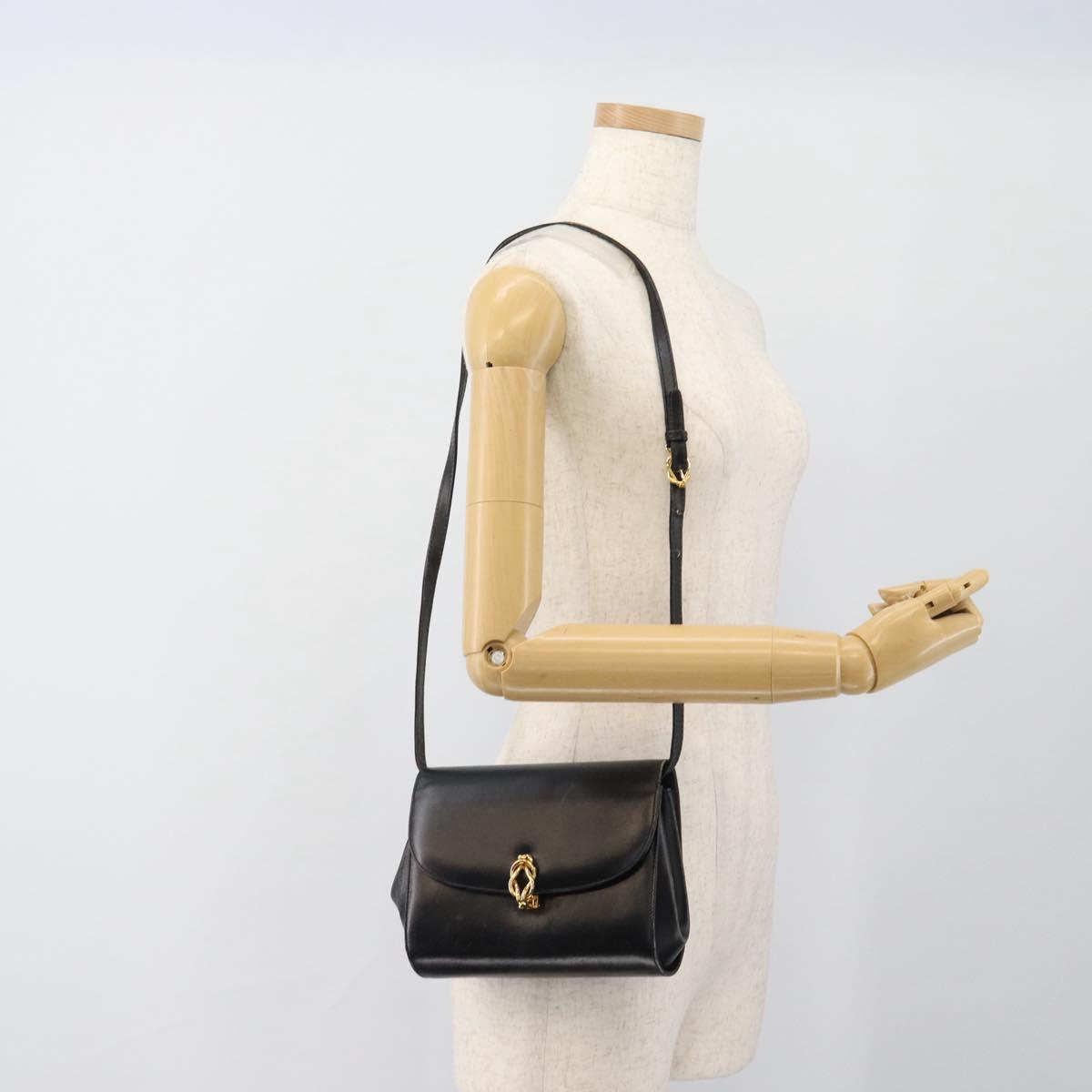 GUCCI Shoulder Bag Leather Black Gold Auth BA13381