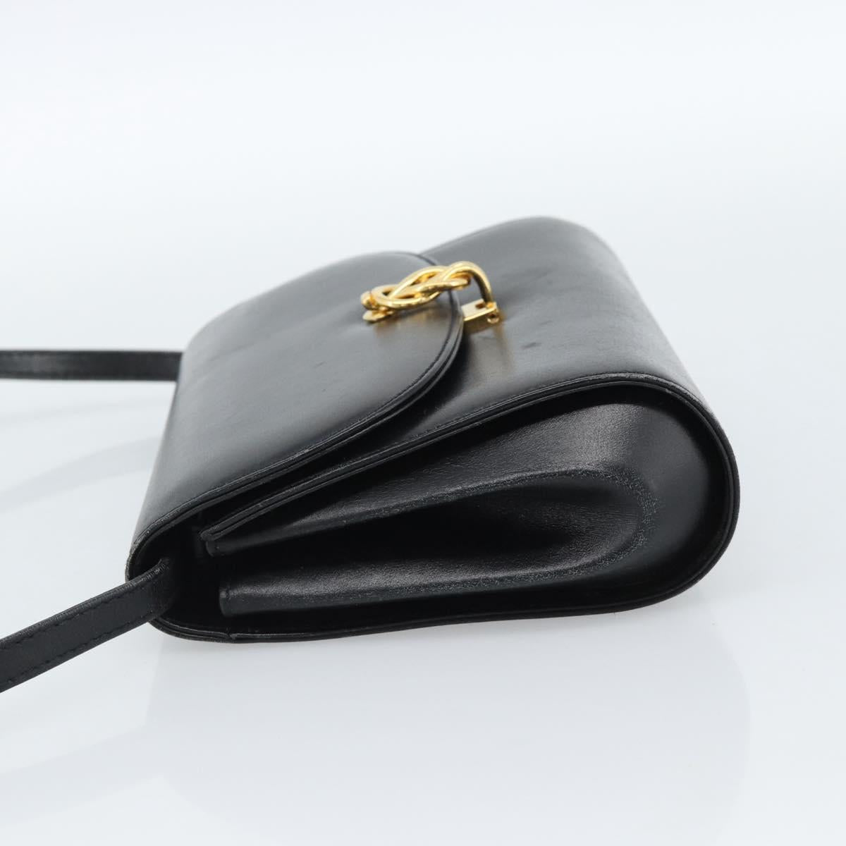 GUCCI Shoulder Bag Leather Black Gold Auth BA13381