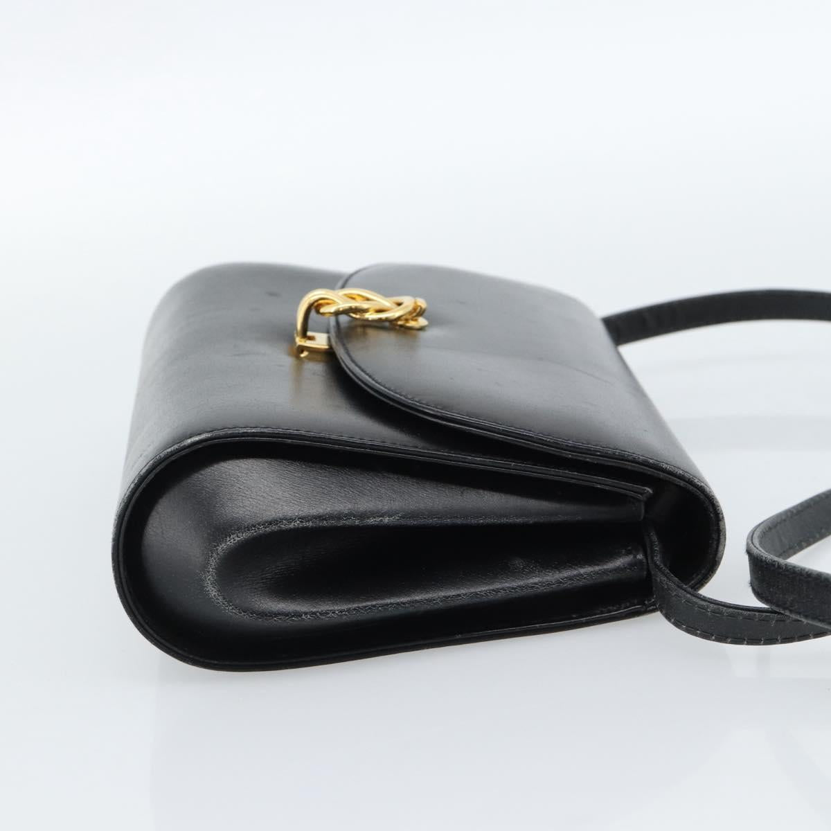 GUCCI Shoulder Bag Leather Black Gold Auth BA13381