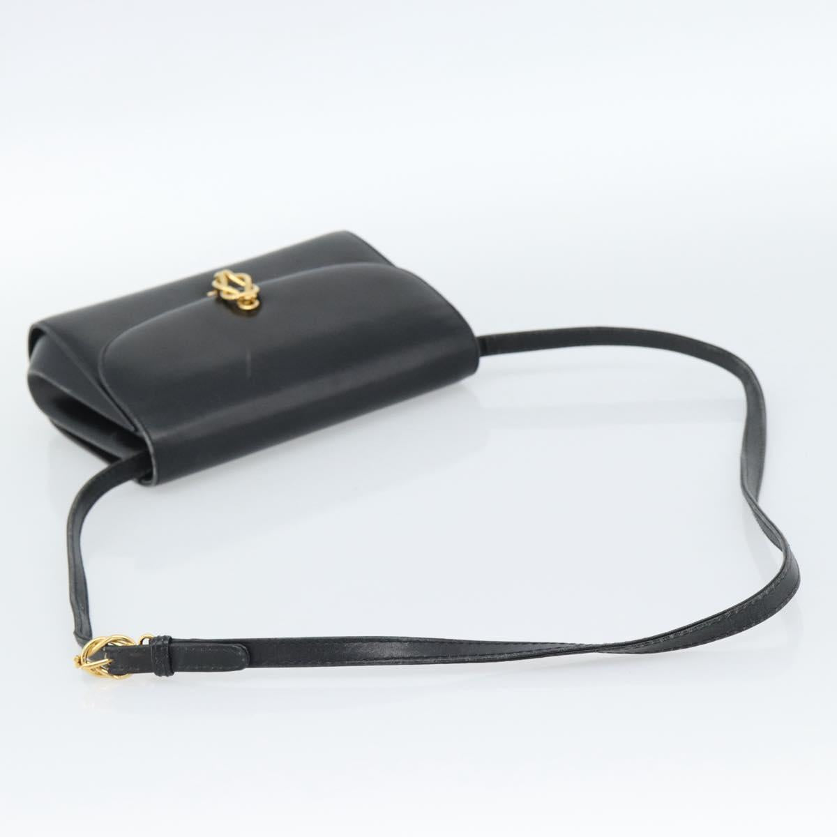 GUCCI Shoulder Bag Leather Black Gold Auth BA13381