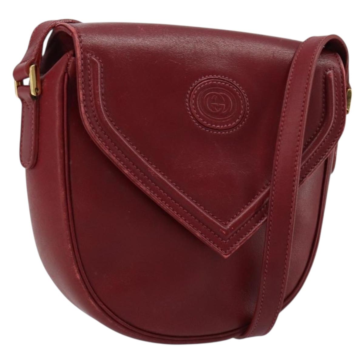 GUCCI Shoulder Bag Leather Red Gold 007 261 0081 Auth BA13384