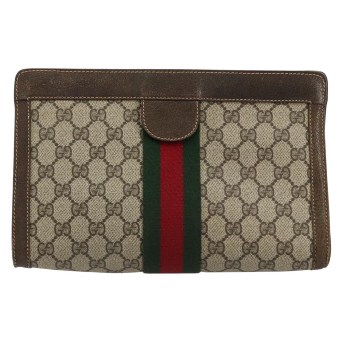 GUCCI GG Supreme Web Sherry Line Clutch Bag PVC Beige 67 014 2125 Auth BA13385