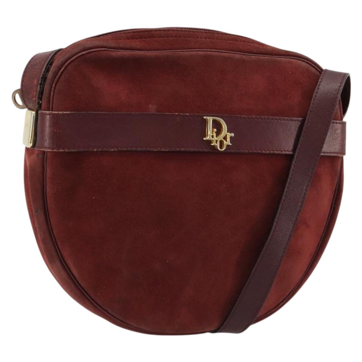 Christian Dior Shoulder Bag Suede Bordeaux Gold Auth BA13386