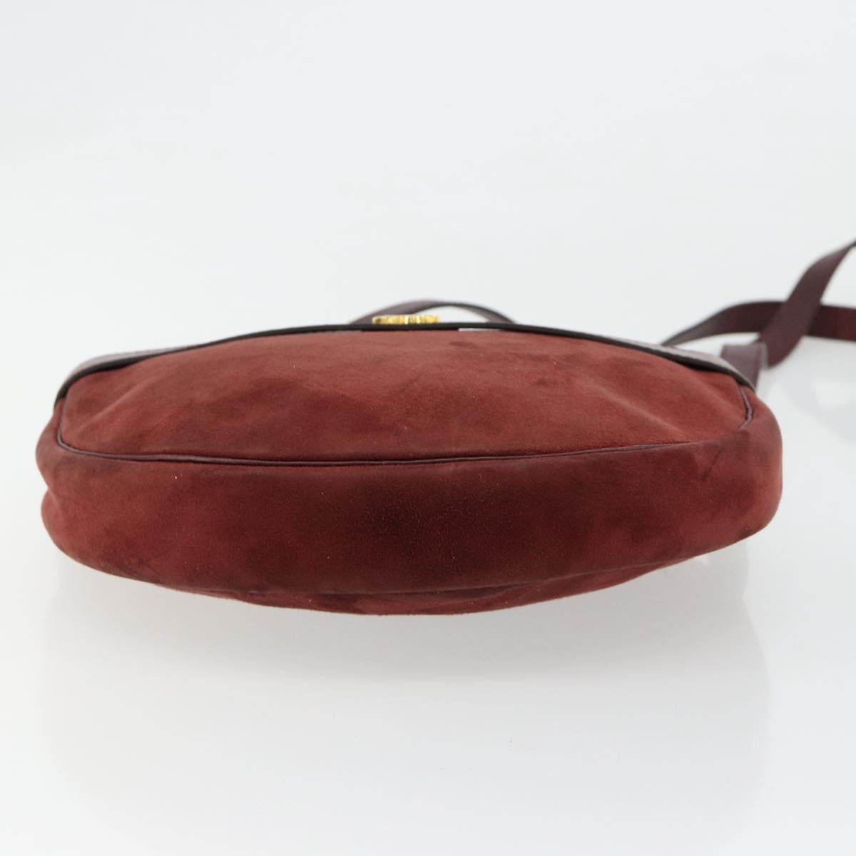 Christian Dior Shoulder Bag Suede Bordeaux Gold Auth BA13386