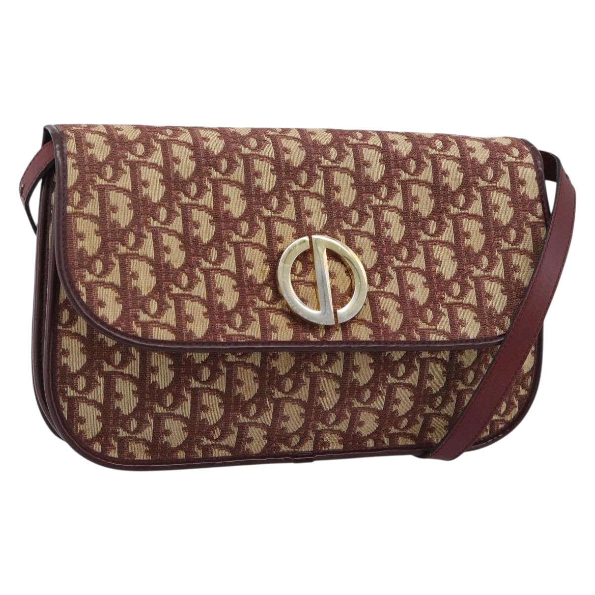 Christian Dior Trotter Canvas Shoulder Bag Red Gold Auth BA13387