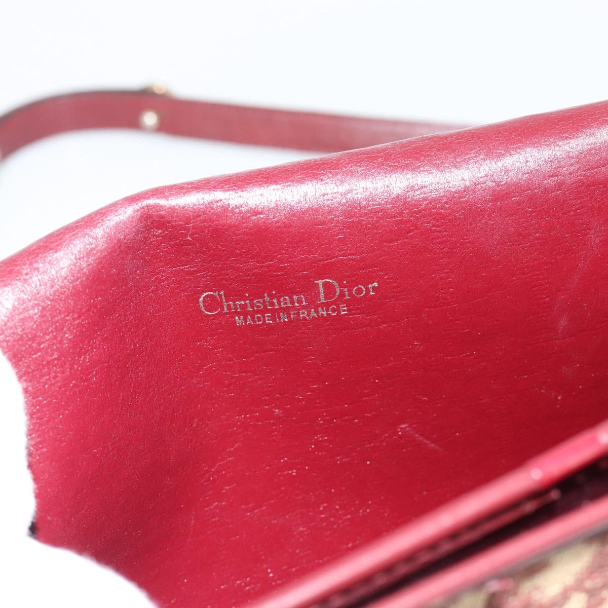 Christian Dior Trotter Canvas Shoulder Bag Red Gold Auth BA13387