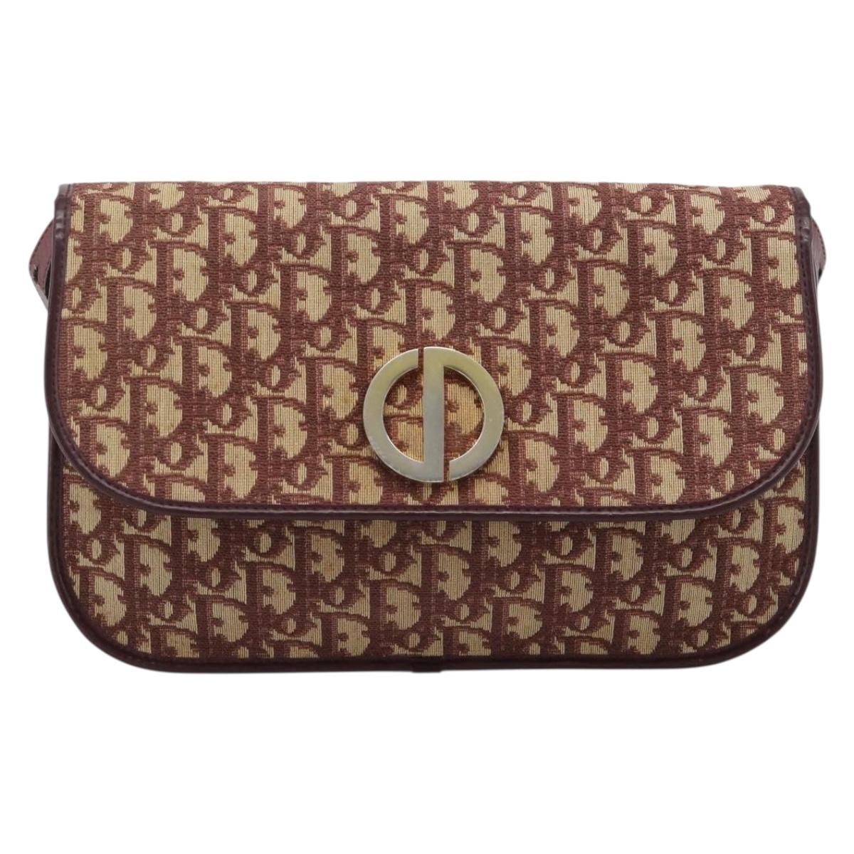 Christian Dior Trotter Canvas Shoulder Bag Red Gold Auth BA13387