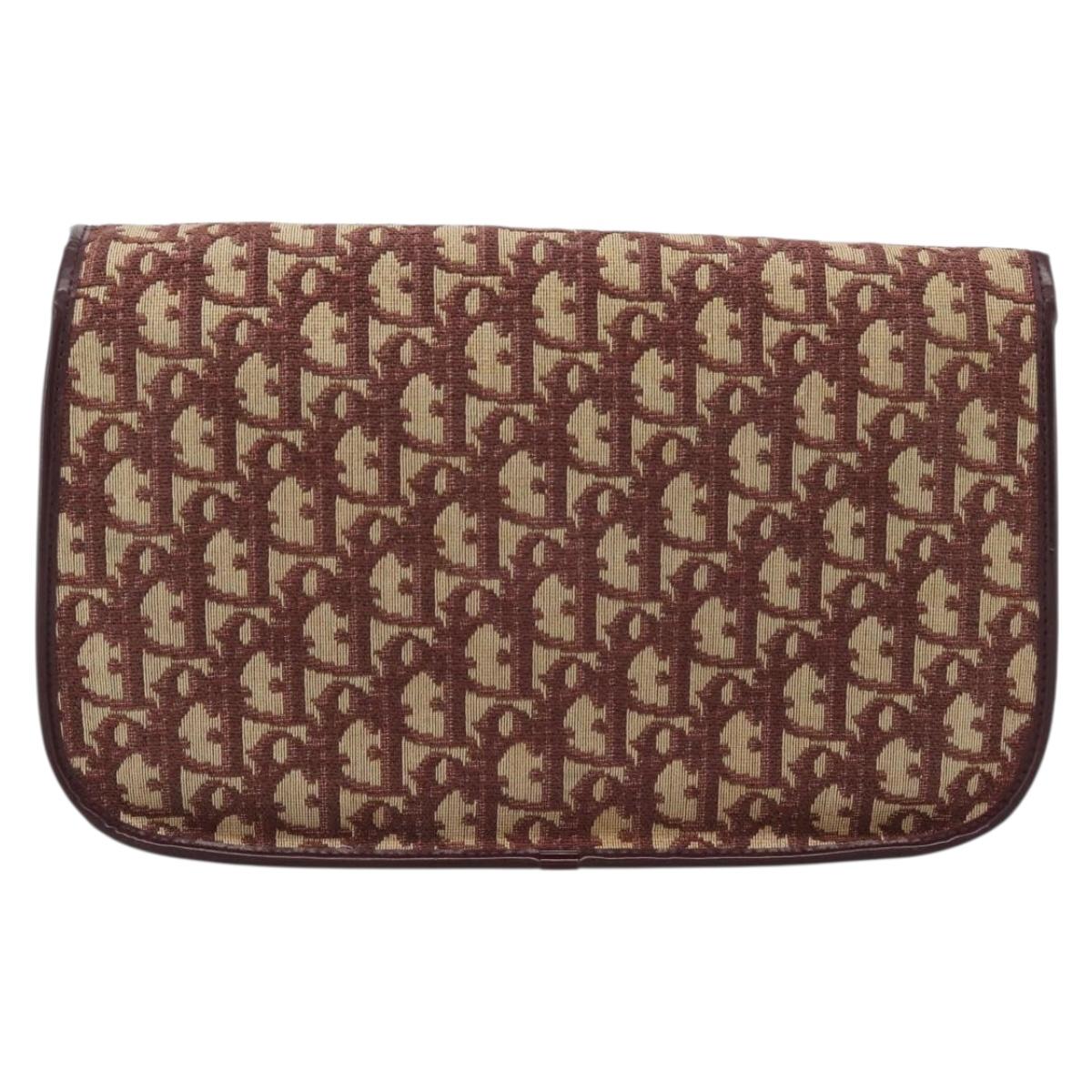 Christian Dior Trotter Canvas Shoulder Bag Red Gold Auth BA13387