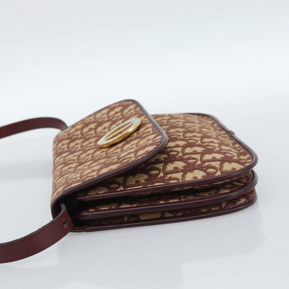 Christian Dior Trotter Canvas Shoulder Bag Red Gold Auth BA13387