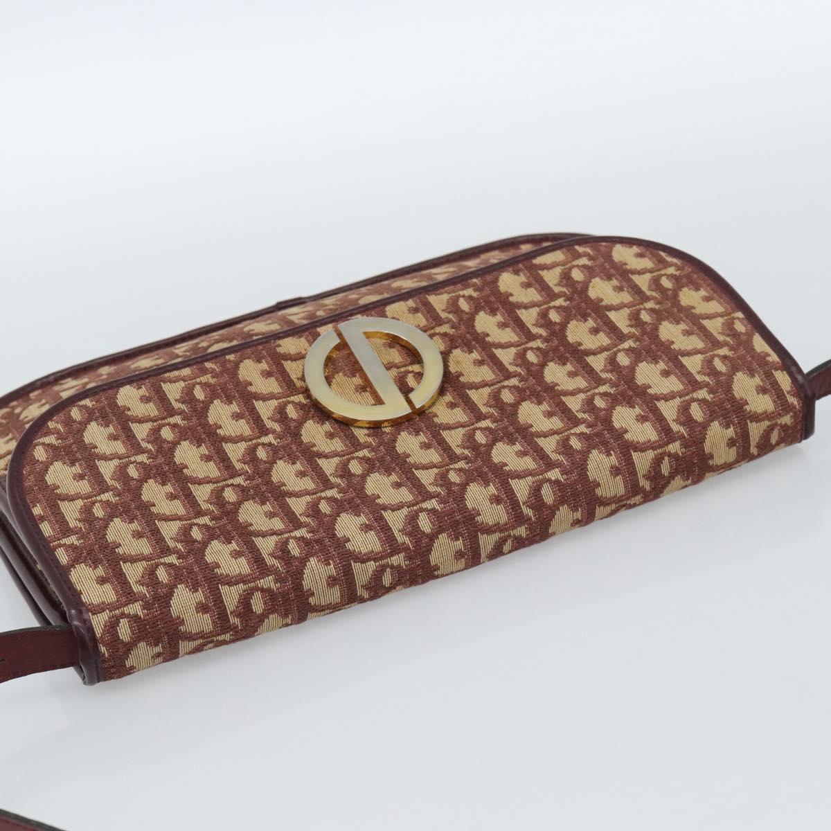 Christian Dior Trotter Canvas Shoulder Bag Red Gold Auth BA13387