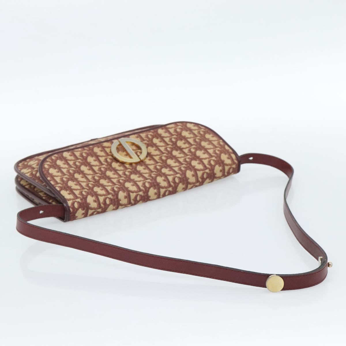 Christian Dior Trotter Canvas Shoulder Bag Red Gold Auth BA13387