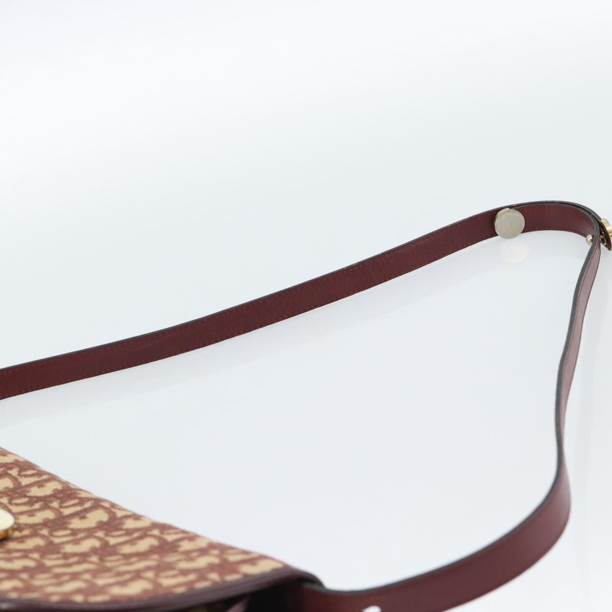Christian Dior Trotter Canvas Shoulder Bag Red Gold Auth BA13387